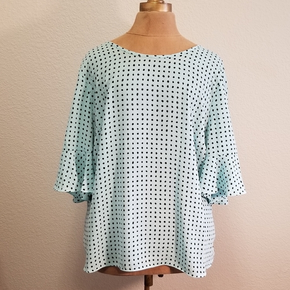 ELLE Mint Black Polka Dot top with Flared Sleeves - Picture 1 of 7